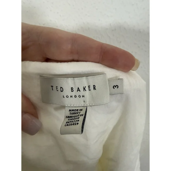 Ted Baker Askas Seersucker Smocked Tie Front Dress 8 White Cocktail Party $285 - Picture 6 of 11